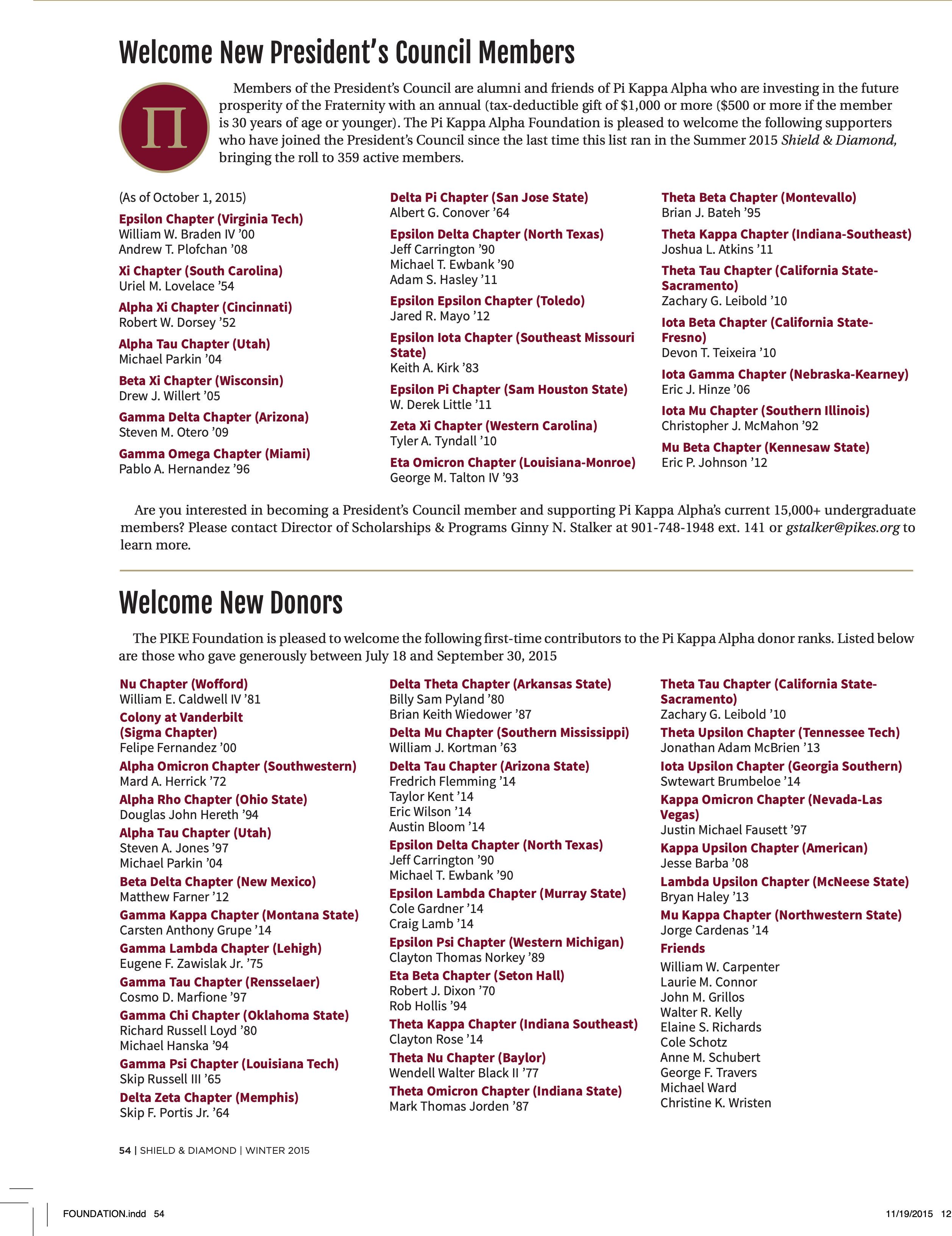 Welcome New President's Council Members